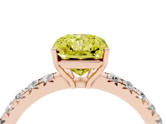 Fancy Yellow Radiant Cut Diamond Pavé Solitaire Engagement Ring Set in Rose gold with Prong Setting