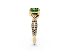 Fancy Green Cushion Cut Diamond Twist Pavé Solitaire Engagement Ring Set in Yellow gold with Prong Setting
