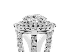 Oval Cut Diamond Double Halo Ring Set in White gold with Round Pavé Split Shank