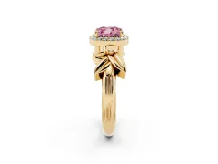 Fancy Pink Cushion Cut Diamond Halo Floral Band Ring Set in Yellow gold with Prong Setting