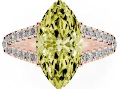 Fancy Yellow Marquise Cut Diamond Split Shank Pavé Engagement Ring Set in Rose gold with Prong-Held Center Stone