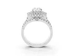 Oval Cut Diamond Double Halo Ring Set in Silver with Round Pavé Split Shank