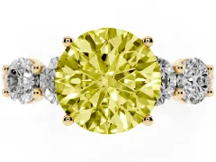 Fancy Yellow Round Cut Diamond Five-Stone Prong Set Ring Set in Yellow gold with Classic Band