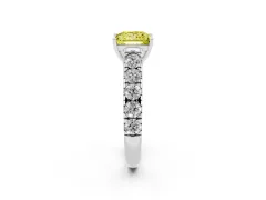 Fancy Yellow Princess Cut Diamond Solitaire Ring Set in Platinum with Cut-Down Micro Pavé Band and Prong Setting