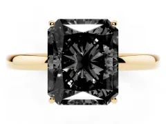 Fancy Black Radiant Cut Diamond Solitaire Ring Set in Yellow gold with Plain Band and Prong Setting