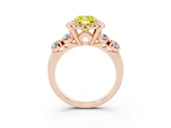 Fancy Yellow Cushion Cut Diamond Floral Halo Ring Set in Rose gold with Shared Prong Band