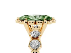 Fancy Green Marquise Cut Diamond Floral Halo Ring Set in Yellow gold with Shared Prong Band