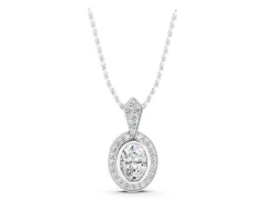 Oval Diamond Halo Pendant Set in Silver with Pavé-Set Frame