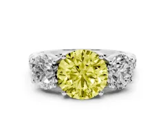 Fancy Yellow Round Cut Diamond Three-Stone Ring Set in Silver with Pavé Band