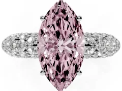 Fancy Pink Marquise Cut Diamond Pavé Band Solitaire Ring Set in Silver with Close-Set Accent Stones and Prong Setting