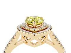 Fancy Yellow Pear Cut Diamond Double Halo Ring Set in Yellow gold with Pavé Band