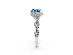Fancy Blue Heart Cut Diamond Halo Twist Band Solitaire Ring Set in Platinum with Prong-Set Center Stone