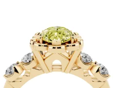 Fancy Yellow Marquise Cut Diamond Floral Halo Ring Set in Yellow gold with Shared Prong Band