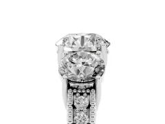 Round Cut Diamond Three-Stone Engagement Ring Set in White gold with Milgrain Pavé Band