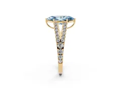 Fancy Blue Marquise Cut Diamond Split Shank Pavé Engagement Ring Set in Yellow gold with Prong-Held Center Stone