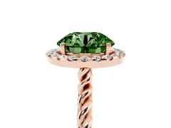 Fancy Green Round Cut Diamond Halo Ring Set in Rose gold with Plain Twisted Band