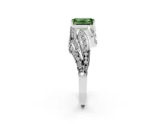 Fancy Green Emerald Cut Diamond Solitaire Ring Set in Silver with Layered Twist Pavé Band