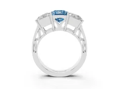 Fancy Blue Princess Cut Diamond Three-Stone Ring Set in Silver with Textured Band