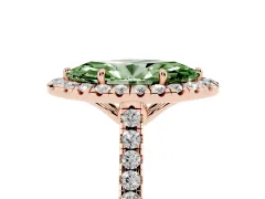 Fancy Green Marquise Cut Diamond Pavé Halo Engagement Ring Set in Rose gold with Pavé Band and Prong Setting