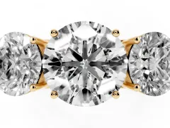 Round Cut Diamond Three-Stone Ring Set in Yellow gold with Textured Band