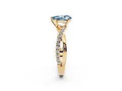 Fancy Blue Pear Cut Diamond Twisted Pavé Band Ring Set in Yellow gold with Prong Setting