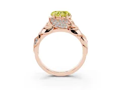 Fancy Yellow Heart Cut Diamond Leaf-Inspired Engagement Ring Set in Rose gold with Round Accents