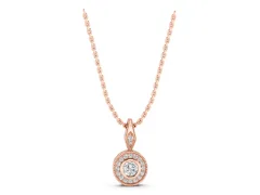 Round Halo Pendant Set in Rose gold with Bezel-Set Center