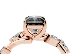Fancy Black Radiant Cut Diamond Solitaire Ring Set in Rose gold with Twisted Marquise Accent Band