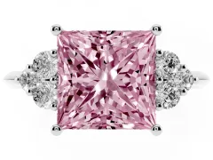 Fancy Pink Princess Cut Diamond Cluster Ring Set in Platinum with Plain Band and Prong Setting