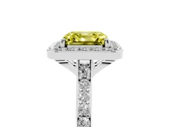 Fancy Yellow Asscher Cut Diamond Halo Engagement Ring Set in Silver with Round Pavé Shoulders and Heart Gallery