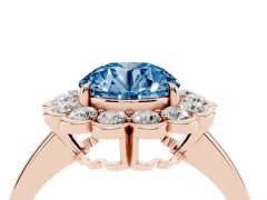 Fancy Blue Round Cut Diamond Halo Cluster Engagement Ring Set in Rose gold with Solitaire Band and Prong Setting