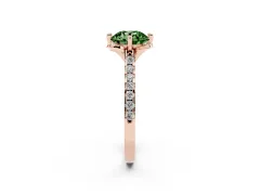 Fancy Green Round Cut Diamond Solitaire Ring Set in Rose gold with Pavé Band and Floral Prong Setting