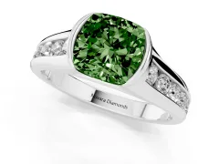 Fancy Green Cushion Cut Diamond Bezel-Set Solitaire Ring Set in Silver with Channel-Set Band