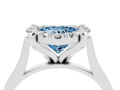 Fancy Blue Heart Cut Diamond Cluster Halo Solitaire Ring Set in White gold with Prong Setting