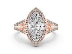 Marquise Cut Diamond Halo Split Shank Pavé Ring Set in Rose gold with Prong Setting