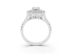 Emerald Cut Diamond Double Halo Ring Set in White gold with Pavé Split Shank and Prong Setting