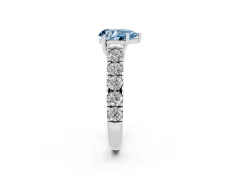 Fancy Blue Pear Cut Diamond Solitaire Ring Set in White gold with Cut-Down Micro Pavé Band and Prong Setting