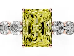 Fancy Yellow Radiant Cut Diamond Five-Stone Prong Set Band Ring Set in Rose gold with Polished Band