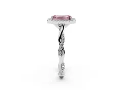 Fancy Pink Emerald Cut Diamond Halo Twist Band Solitaire Ring Set in Platinum with Prong Setting