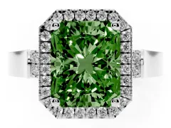 Fancy Green Radiant Cut Diamond Halo Ring Set in Silver with Pavé-Lined Split Shank Band