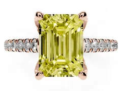 Fancy Yellow Emerald Cut Diamond Solitaire Ring Set in Rose gold with Brilliant Pavé Band and Prong Setting