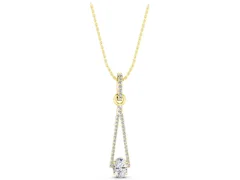 Round Diamond Pavé Triangle Pendant Set in Yellow gold with V-Prong Center