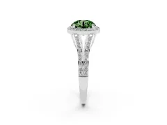 Fancy Green Round Cut Diamond Halo Split Shank Ring Set in Platinum with Accent Stones and Prong Setting