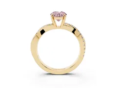 Fancy Pink Oval Cut Diamond Twisted Pavé Band Ring Set in Yellow gold with Prong Setting