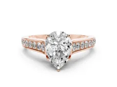 Pear Cut Diamond Solitaire Pavé Engagement Ring Set in Rose gold with Prong Setting