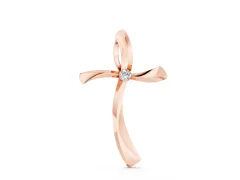 Curved Cross Pendant Set in Rose gold with Bezel-Set Round Diamond