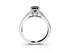 Fancy Black Emerald Cut Diamond Split Shank Pavé Engagement Ring Set in Platinum with Prong-Set Center Stone