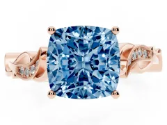 Fancy Blue Cushion Cut Diamond Vine Band Solitaire Ring Set in Rose gold with Milgrain Prong Setting