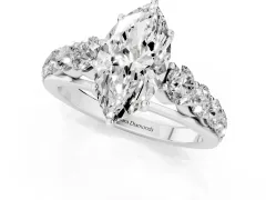 Marquise Cut Diamond Solitaire Ring Set in Silver with Pavé-Set Band and Prong Setting