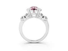 Fancy Pink Emerald Cut Diamond Floral Halo Ring Set in Silver with Shared Prong Band